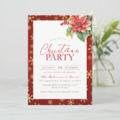 クリスマスパーティーレッド&金ゴールドホリーポインセチア 招待状 (スタンド正面)