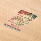 クリスマスパーティーレトロミッドセンチュリー冬クリスマスユーモア アクリル招待状 (レイダウン)