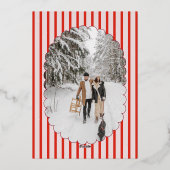 クリスマスパーティーレトロ赤ストライプ 写真 箔招待状 (裏面)