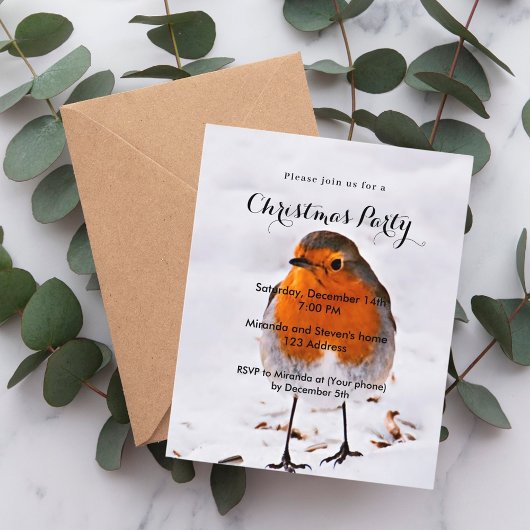 クリスマスパーティーロビンの鳥の雪の招待