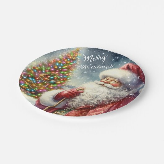クリスマスパーティーヴィンテージサンタクロース紙プレート ペーパープレート (アングル)