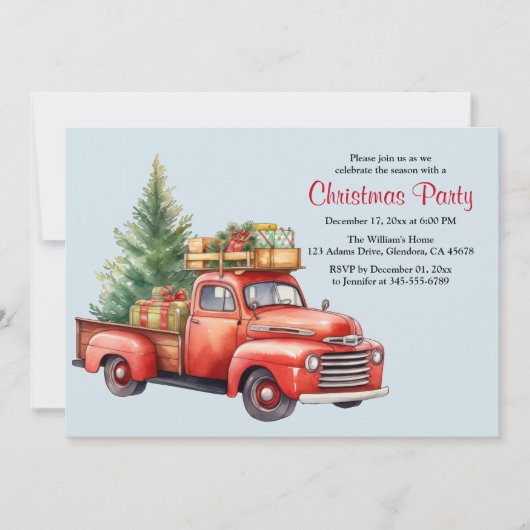 クリスマスパーティーヴィンテージトラックホリデー招待状 案内状 (正面)