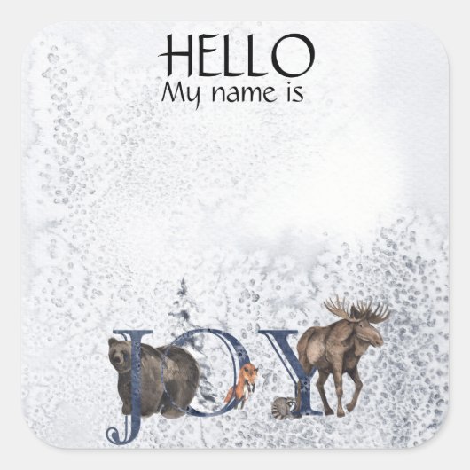 クリスマスパーティー休暇名タグバッジジョースノー スクエアシール (正面)