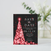 クリスマスパーティー保存日付ツリー赤招待状 (スタンド正面)