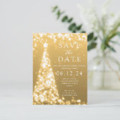 クリスマスパーティー保存日付金ゴールドツリーグラム 案内ポストカード (スタンド正面)