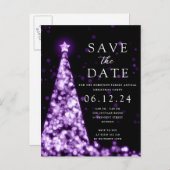 クリスマスパーティー保存Date Tree Glam Purple 案内ポストカード (正面/裏面)
