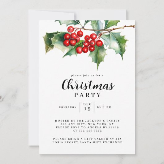 クリスマスパーティー冬植物学招待状 招待状 (正面)