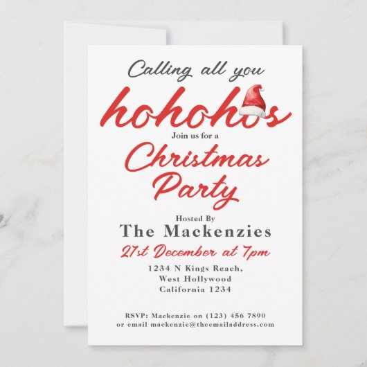 クリスマスパーティー呼び出しAll You Ho Hos 招待状 (正面)