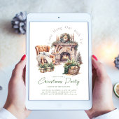 クリスマスパーティー居心地の良い水彩暖炉 招待状