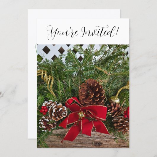 クリスマスパーティー常緑松の枝 シーズンカード (正面/裏面)
