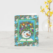 クリスマスパーティー帽の可愛い雪カラフル少女 カード (黄色い花)