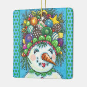クリスマスパーティー帽の可愛い雪カラフル少女 セラミックオーナメント (左)