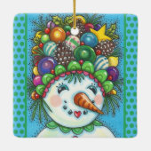 クリスマスパーティー帽の可愛い雪カラフル少女 セラミックオーナメント (裏面)