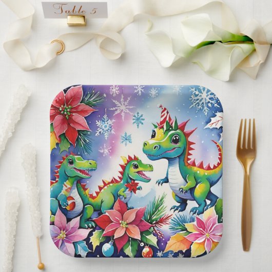 クリスマスパーティー恐竜 ペーパープレート (ウェディング)