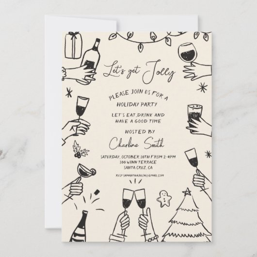 クリスマスパーティー手書き手書きファンキー手書き 招待状 (正面)