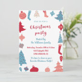 クリスマスパーティー招待状かわいいピンクとブルー 招待状 (スタンド正面)