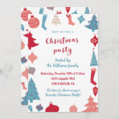 クリスマスパーティー招待状かわいいピンクとブルー 招待状 (正面/裏面)