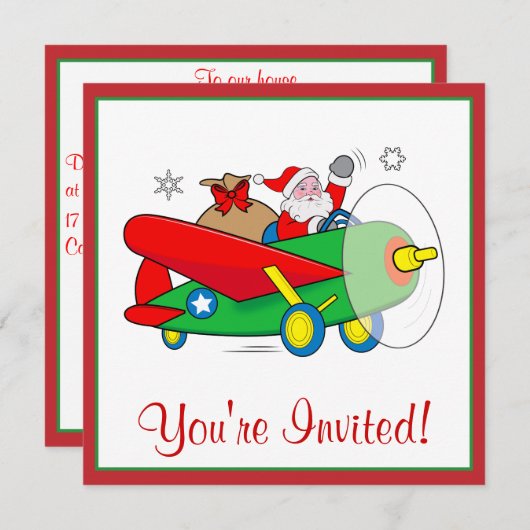 クリスマスパーティー招待状とサンタの贈り物 招待状 (正面/裏面)