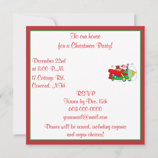 クリスマスパーティー招待状とサンタの贈り物 招待状 (裏面)