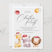 クリスマスパーティー招待状と可愛い休日の動物 シーズンカード (正面)