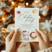 クリスマスパーティー招待状と可愛い休日の動物 シーズンカード