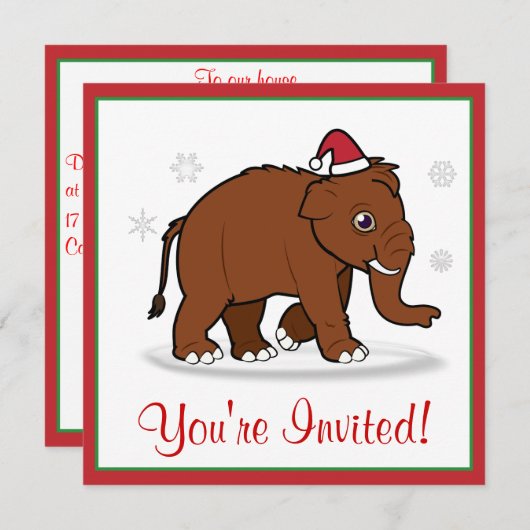 クリスマスパーティー招待状ウーリーマンモスインサンタハット 招待状 (正面/裏面)