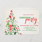 クリスマスパーティー招待状カラフルクリスマスツリー 招待状 (正面/裏面)