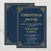 クリスマスパーティー招待状ネイビー金ゴールド 招待状 (正面/裏面)