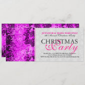 クリスマスパーティー招待状ピンクディスコグリッター 招待状 (正面/裏面)