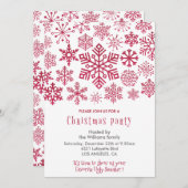 クリスマスパーティー招待状雪片レッド 招待状 (正面/裏面)