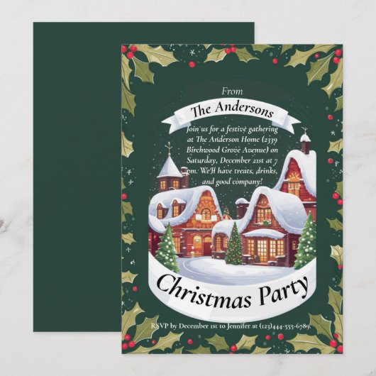 クリスマスパーティー招待状 かわいい フェスティブ シーズンカード (正面/裏面)