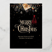 クリスマスパーティー招待状 ブラック＆ゴールド 箔シーズンカード (正面)