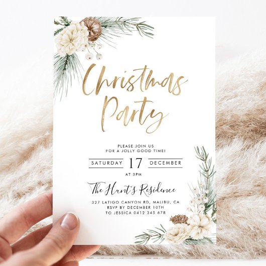 クリスマスパーティー招待状 モダングリーン クリスマス 招待状