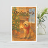 クリスマスパーティー招待状・居心地の良いドッグシーン サンキューカード (スタンド正面)