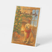 クリスマスパーティー招待状・居心地の良いドッグシーン 台座サイン (正面)