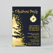 クリスマスパーティー招待状 深い青と金 箔シーズンカード (立ち正面)