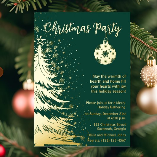 クリスマスパーティー招待状 緑と金 箔シーズンカード