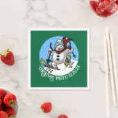 クリスマスパーティー日付の追加スキー雪だるま スタンダードカクテルナプキン (インサイチュ)