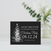 クリスマスパーティー日付ツリーきらめくブラックを保存 案内ポストカード (スタンド正面)
