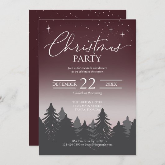 クリスマスパーティー星空の夜景レッド 招待状 (正面/裏面)
