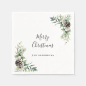 クリスマスパーティー松コーン白い緑 スタンダードカクテルナプキン (正面)