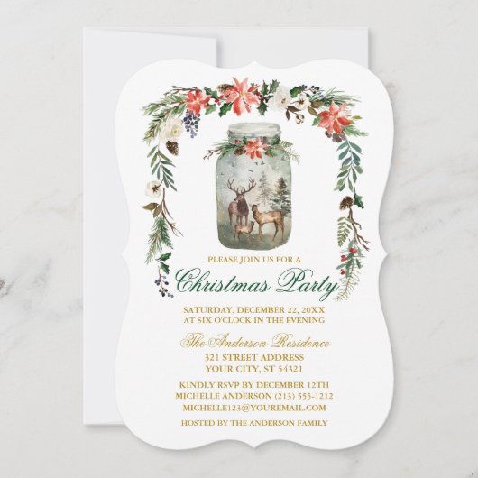 クリスマスパーティー水の色の冬のフローラメイスンジャー 招待状 (正面)