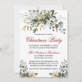クリスマスパーティー水の色グリーンリーレッドベリー 招待状 (正面)