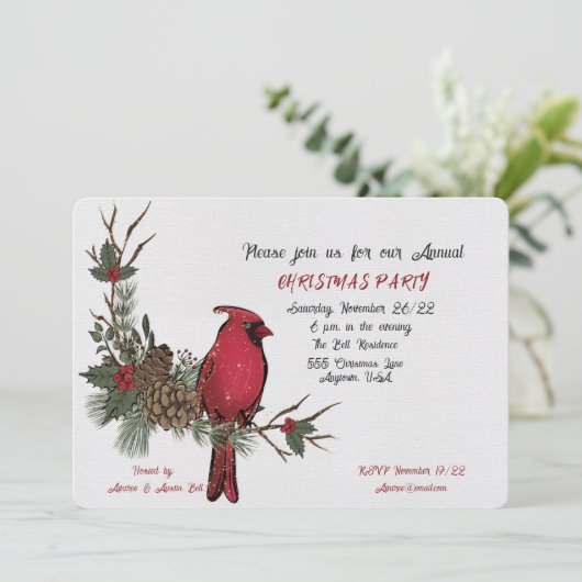 クリスマスパーティー水カラー深紅色招待状 案内状 (スタンド正面)