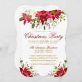 クリスマスパーティー水彩フローラポインセチア 招待状 (正面/裏面)