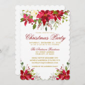 クリスマスパーティー水彩フローラポインセチアS 招待状 (正面/裏面)