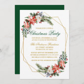 クリスマスパーティー水彩ポインセチア金ゴールドグリーン 招待状 (正面/裏面)