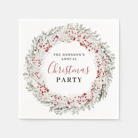 クリスマスパーティー水彩リース スタンダードカクテルナプキン (正面)
