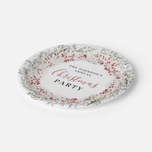 クリスマスパーティー水彩リース ペーパープレート (アングル)