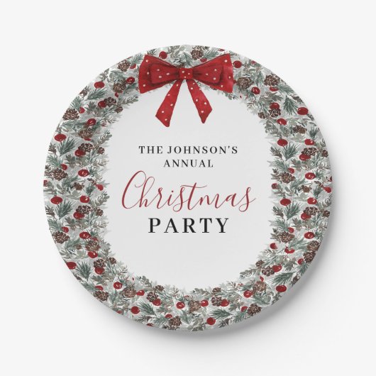 クリスマスパーティー水彩リース ペーパープレート (正面)